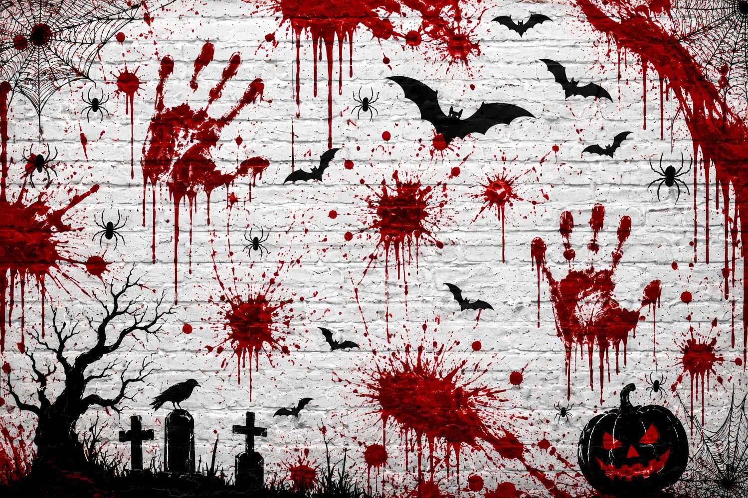 Halloween Bloody Backdrop Handprint Brick Wall Halloween Backdrop For Pictures LXX67-256
