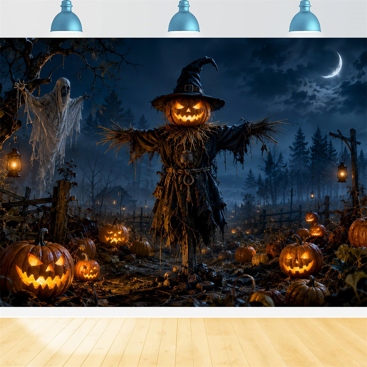 Pumpkin Patch Backdrops Scarecrow Ghost Field Halloween Themed Backdrop LXX67-261