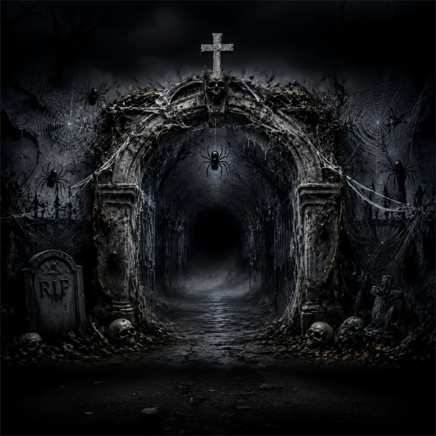 Halloween Balloon Backdrop Cobweb Graveyard Arch Spiders Halloween Themed Backdrop LXX67-32