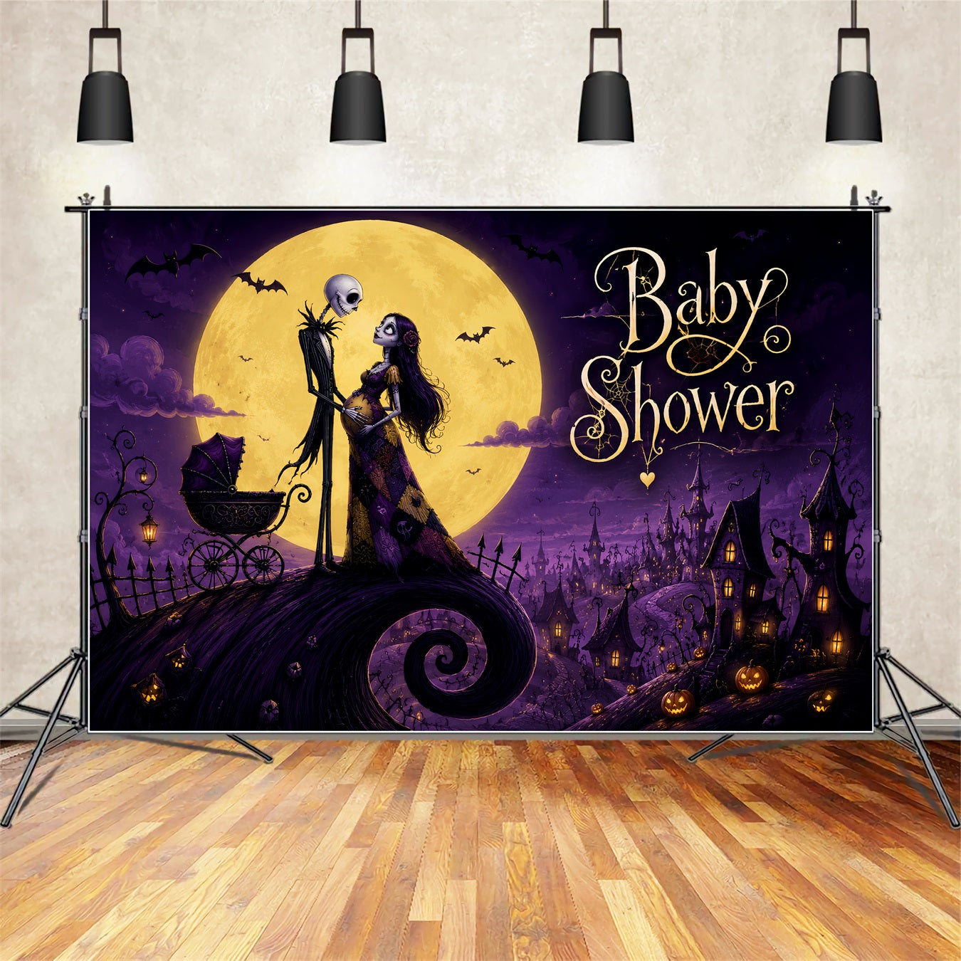 Halloween Baby Shower Backdrop Gothic Skeleton Witch Photography Halloween Backdrop LXX67-39