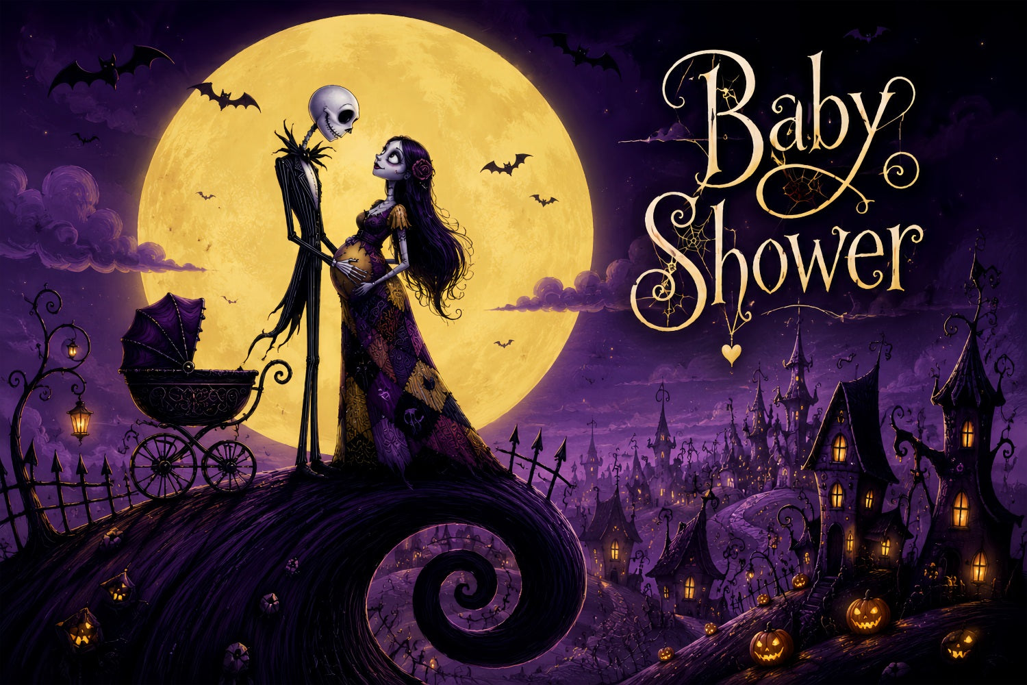 Halloween Baby Shower Backdrop Gothic Skeleton Witch Photography Halloween Backdrop LXX67-39