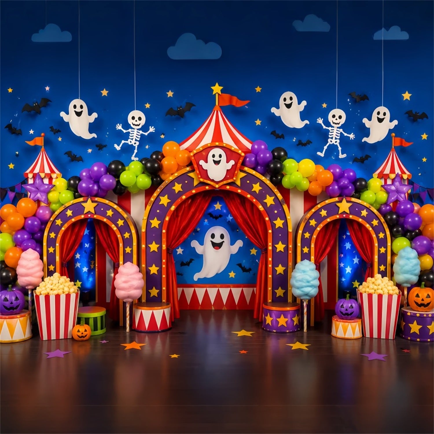 Halloween Carnival Backdrop Colorful Ghost Circus Party DIY Halloween Backdrop LXX67-43