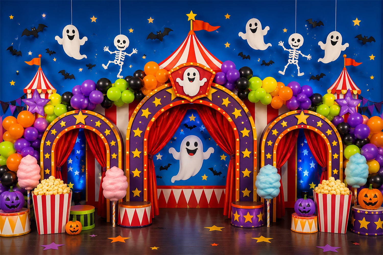 Halloween Carnival Backdrop Colorful Ghost Circus Party DIY Halloween Backdrop LXX67-43