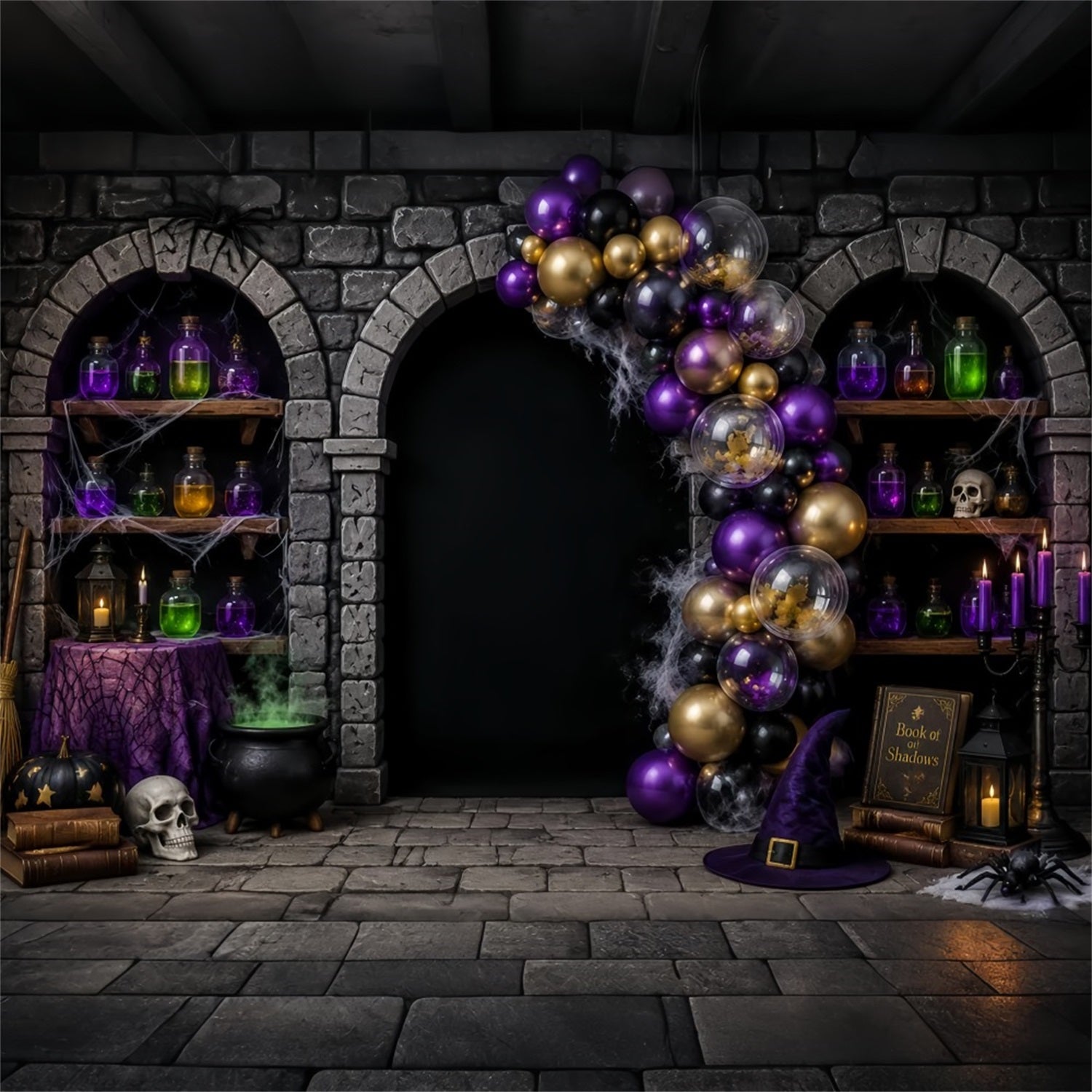 DIY Halloween Photo Booth Backdrop Witch Potion Balloon Arch 10x10 Halloween Backdrop LXX67-45