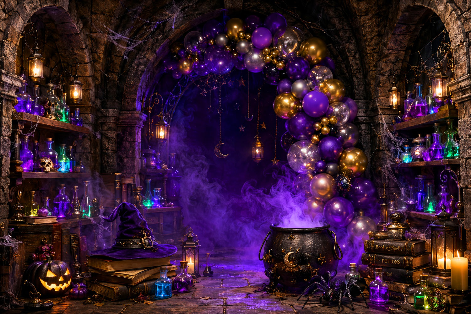 Halloween Backdrop Ideas DIY Purple Witch Potion Laboratory Purple Halloween Backdrop LXX67-49
