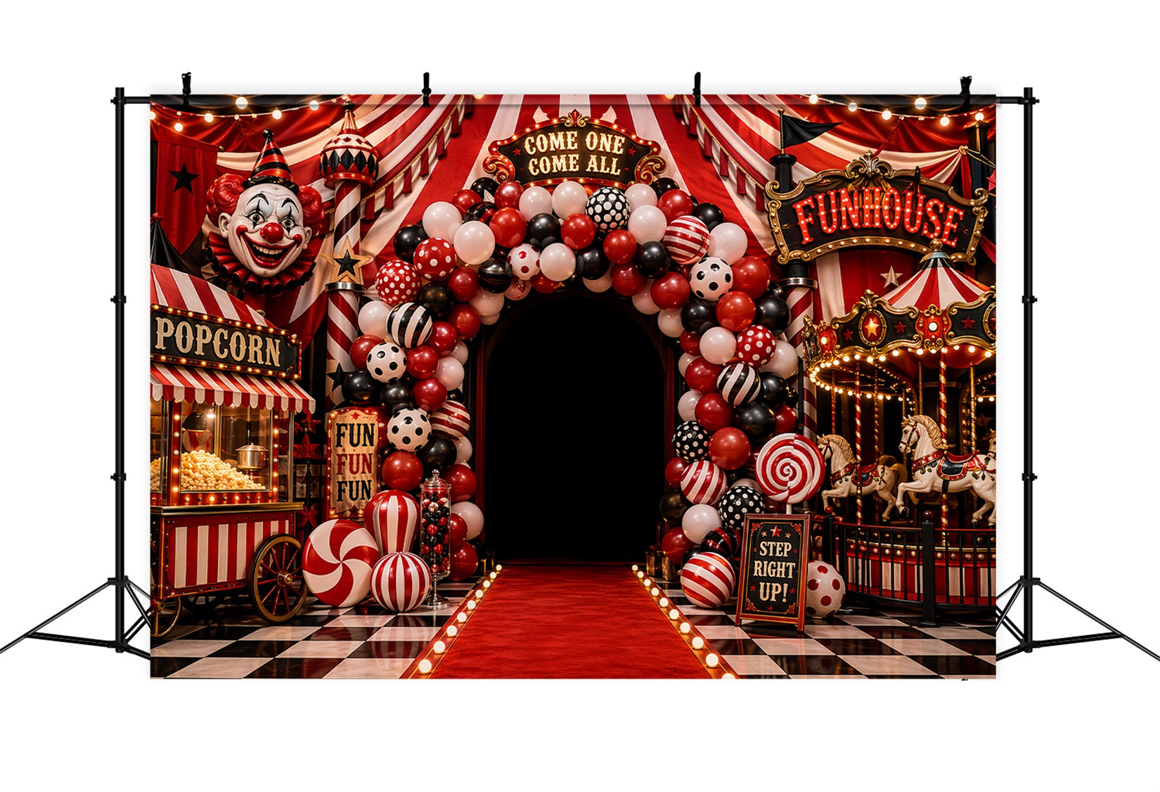 Halloween Clown Backdrop Carnival Funhouse Balloon Entrance Halloween Fabric Backdrop LXX67-55