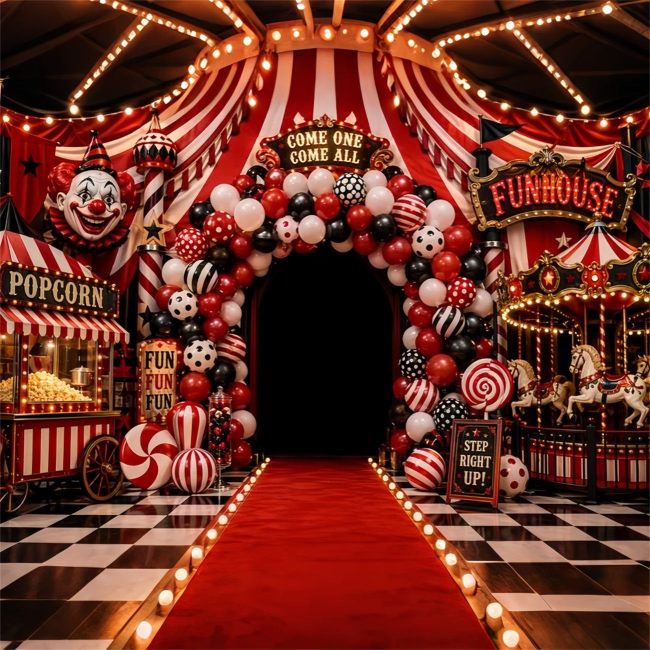 Halloween Clown Backdrop Carnival Funhouse Balloon Entrance Halloween Fabric Backdrop LXX67-55