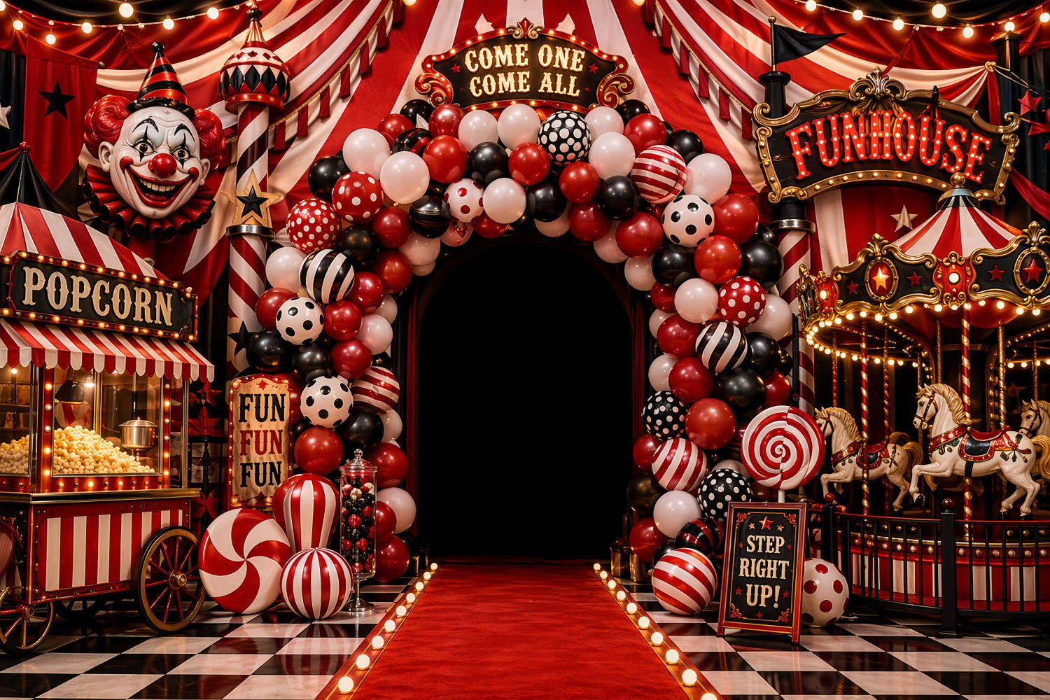 Halloween Clown Backdrop Carnival Funhouse Balloon Entrance Halloween Fabric Backdrop LXX67-55