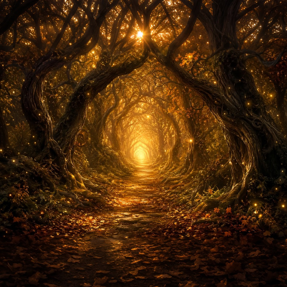 Halloween Backdrop Photos Enchanted Golden Forest Path DIY Halloween Photo Backdrop LXX67-56