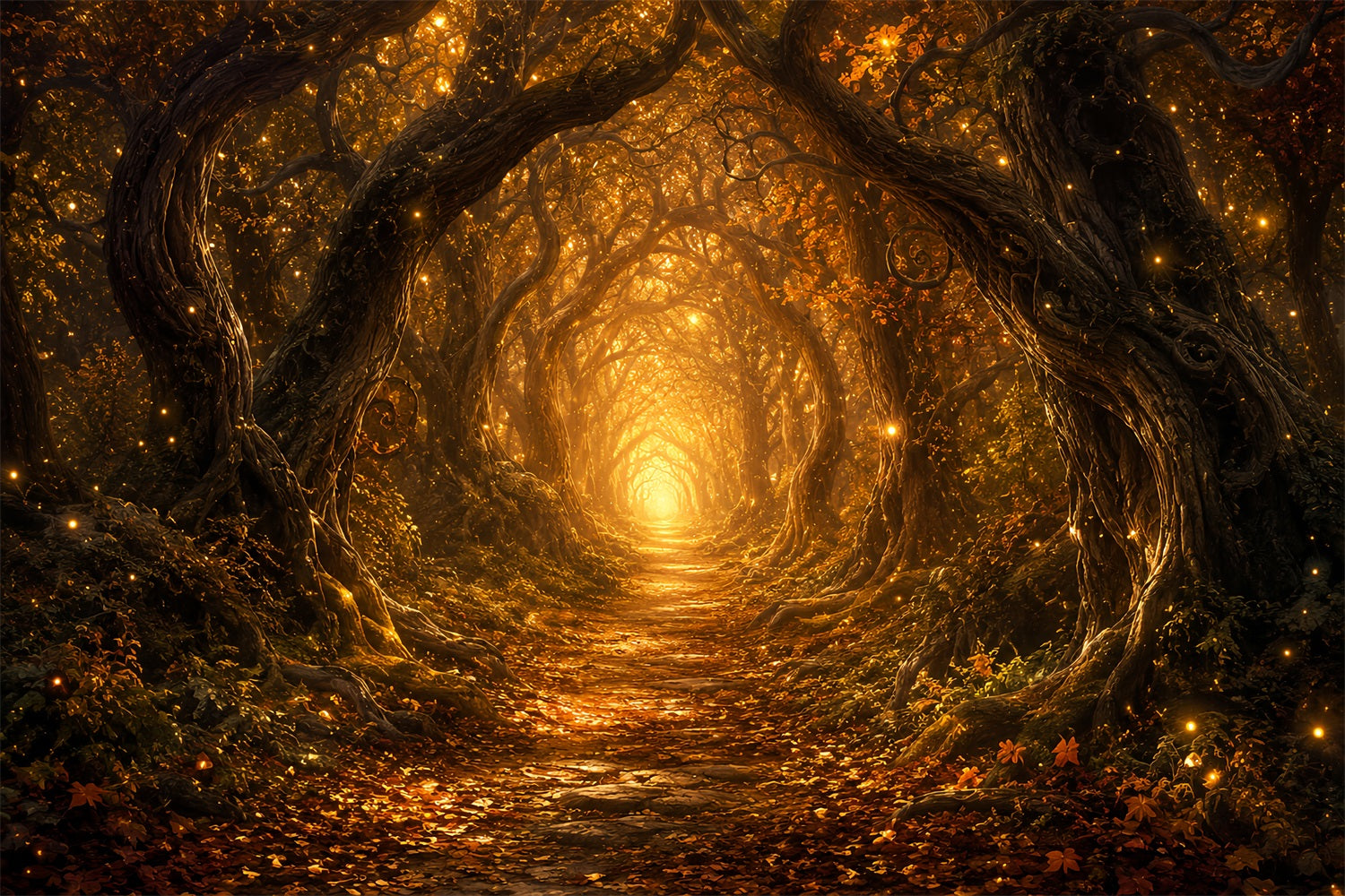 Halloween Backdrop Photos Enchanted Golden Forest Path DIY Halloween Photo Backdrop LXX67-56