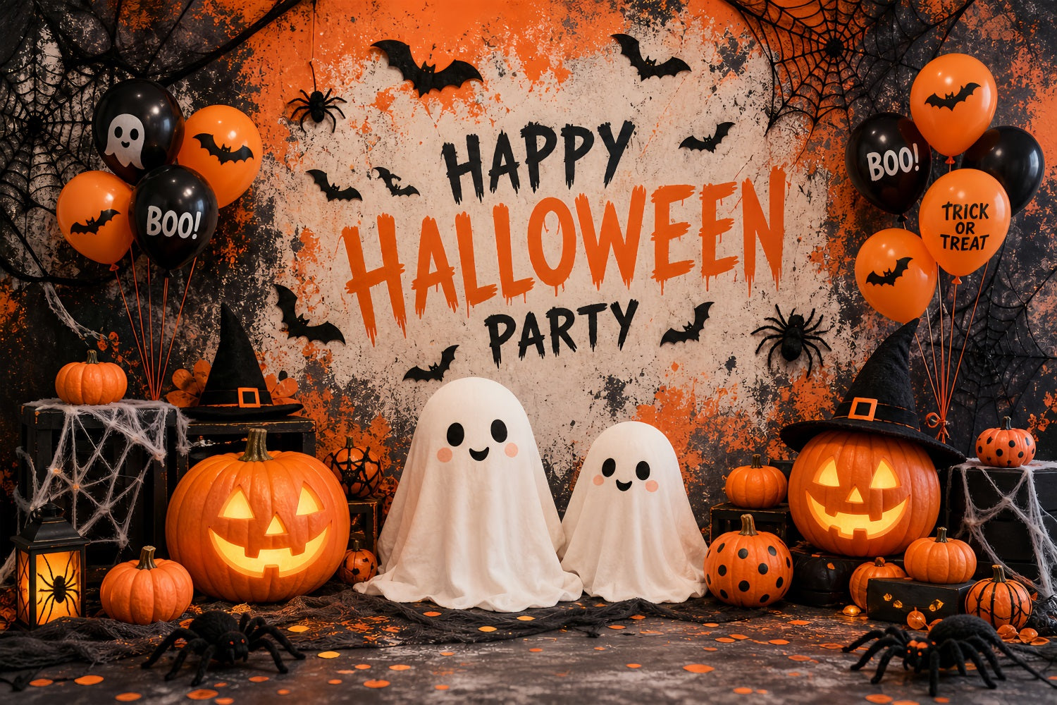 Halloween Party Picture Backdrop Ghost Pumpkin Balloon Decor Halloween Backdrop LXX67-57