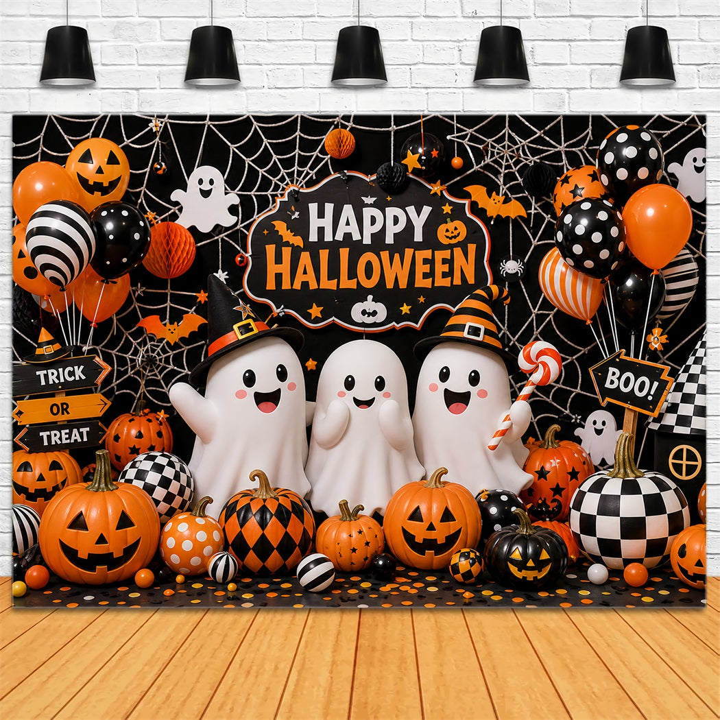 Cute Halloween Backdrops Ghosts Pumpkins Balloons Spiderwebs Halloween Backdrops Scene Setters LXX67-6