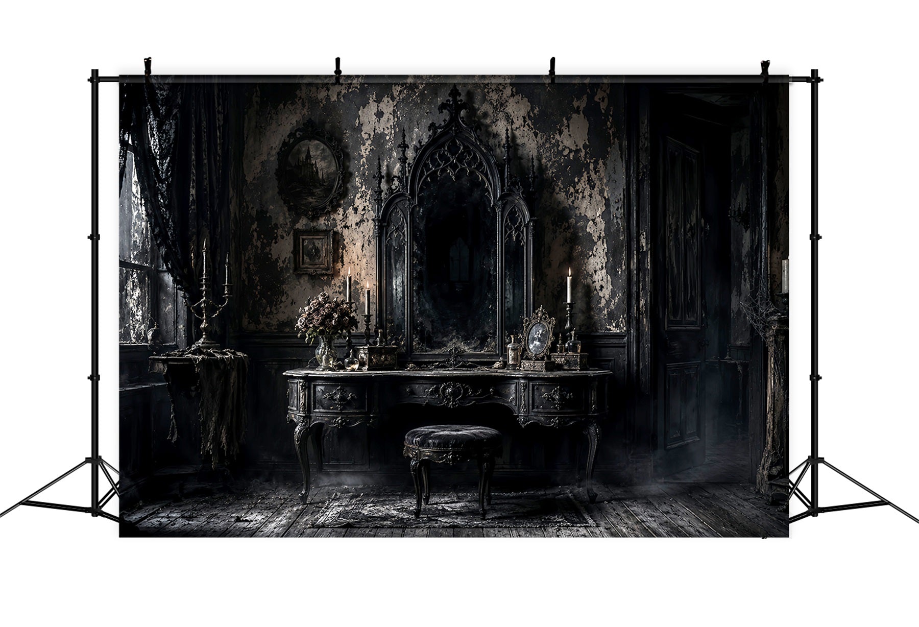 Halloween Theme Backdrop Gothic Mirror Vanity Room Halloween Backdrop For Photos LXX67-60