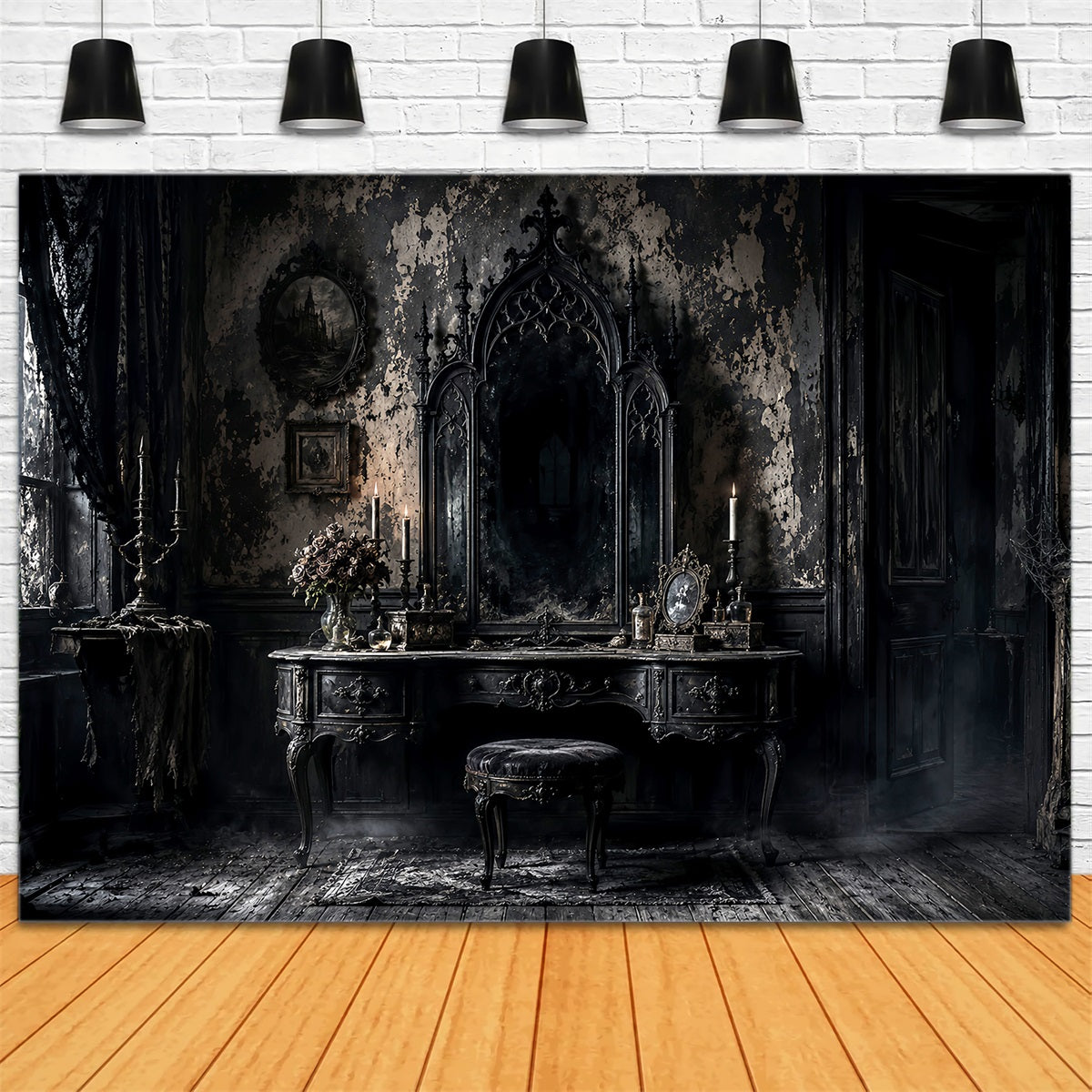 Halloween Theme Backdrop Gothic Mirror Vanity Room Halloween Backdrop For Photos LXX67-60