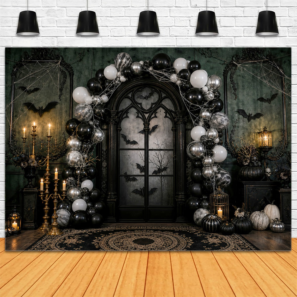 Halloween Party Backdrops Gothic Balloon Arch Candles Bats Halloween Photo Booth Backdrop LXX67-7