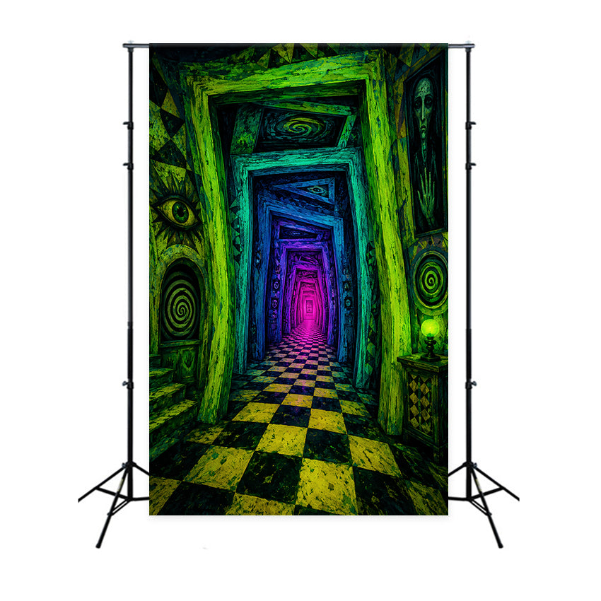 Photo Booth Halloween Backdrop Ideas Neon Haunted Spiral Hallway Halloween Picture Backdrop LXX67-72