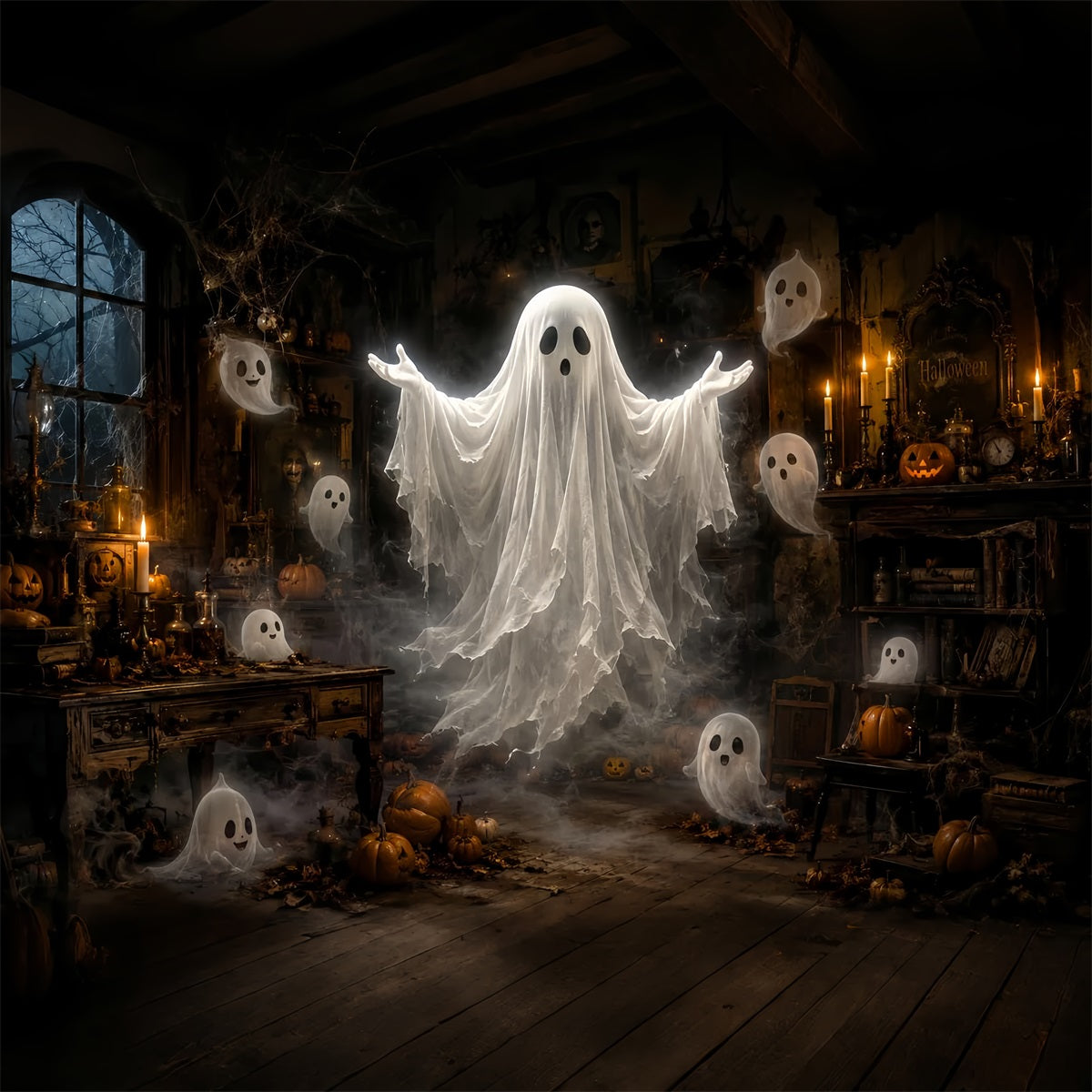 Halloween Ghost Backdrop Floating Ghost Haunted Room Scary Halloween Backdrop LXX67-75
