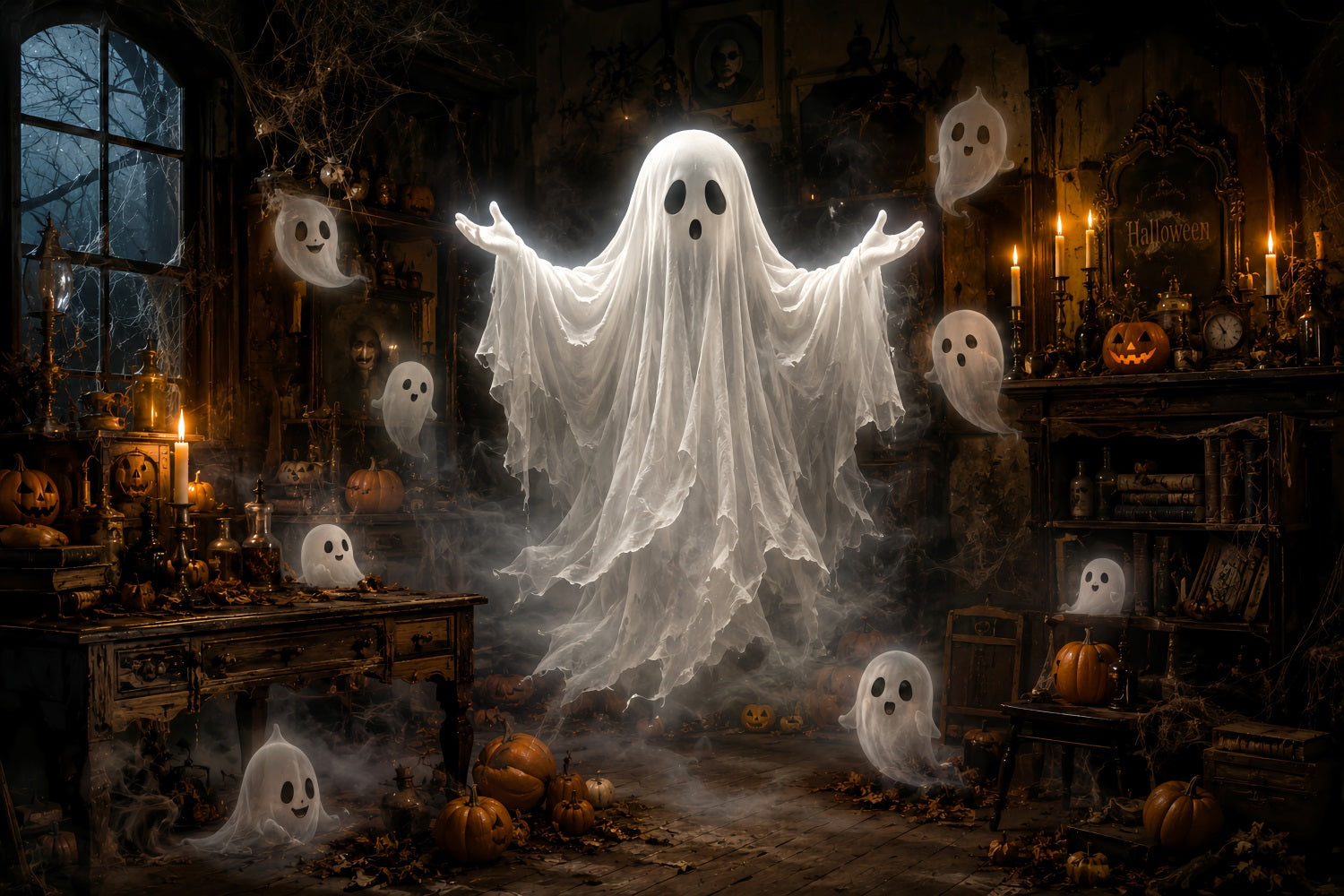 Halloween Ghost Backdrop Floating Ghost Haunted Room Scary Halloween Backdrop LXX67-75