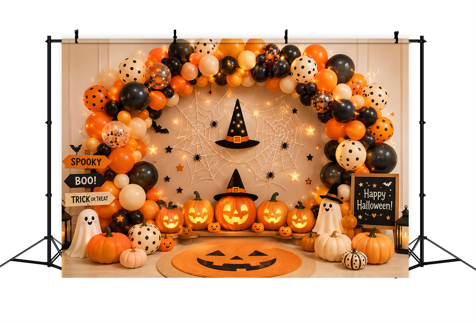 Backdrop Halloween Photo Booth Balloon Pumpkin Party Decor Halloween Party Photo Backdrop LXX67-77