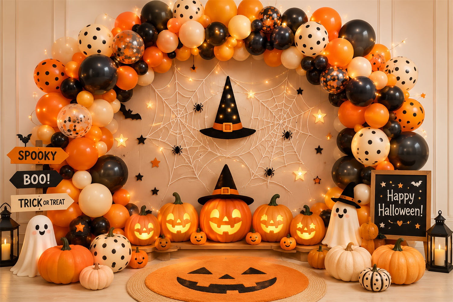Backdrop Halloween Photo Booth Balloon Pumpkin Party Decor Halloween Party Photo Backdrop LXX67-77