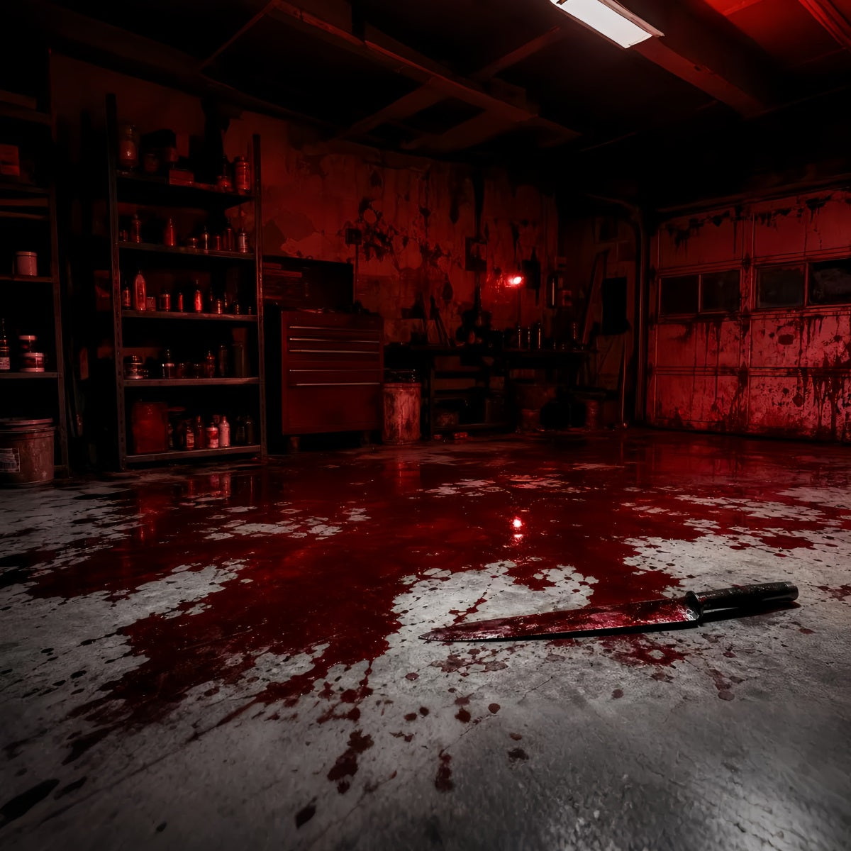 Halloween Garage Backdrop Bloody Room Knife Floor Backdrops For Halloween LXX67-82