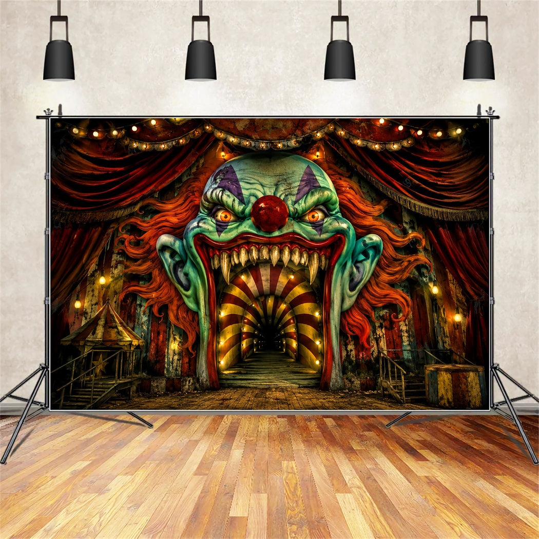 Halloween Stage Backdrop Creepy Clown Carnival Entrance Halloween Photography Backdrops LXX67-91