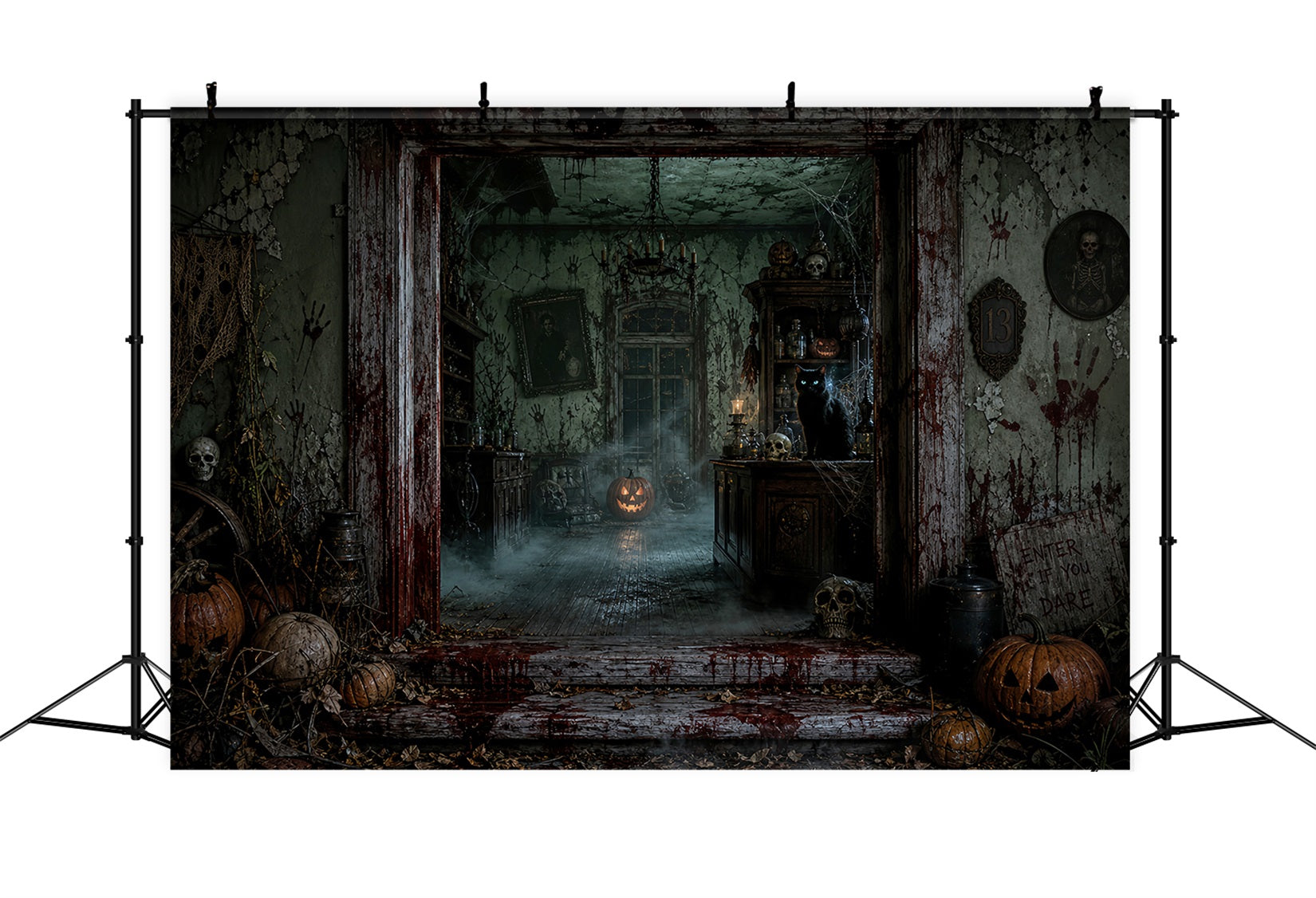 Halloween Party Backdrop Ideas Bloody Haunted Manor Entrance Halloween Scary Backdrops LXX67-94