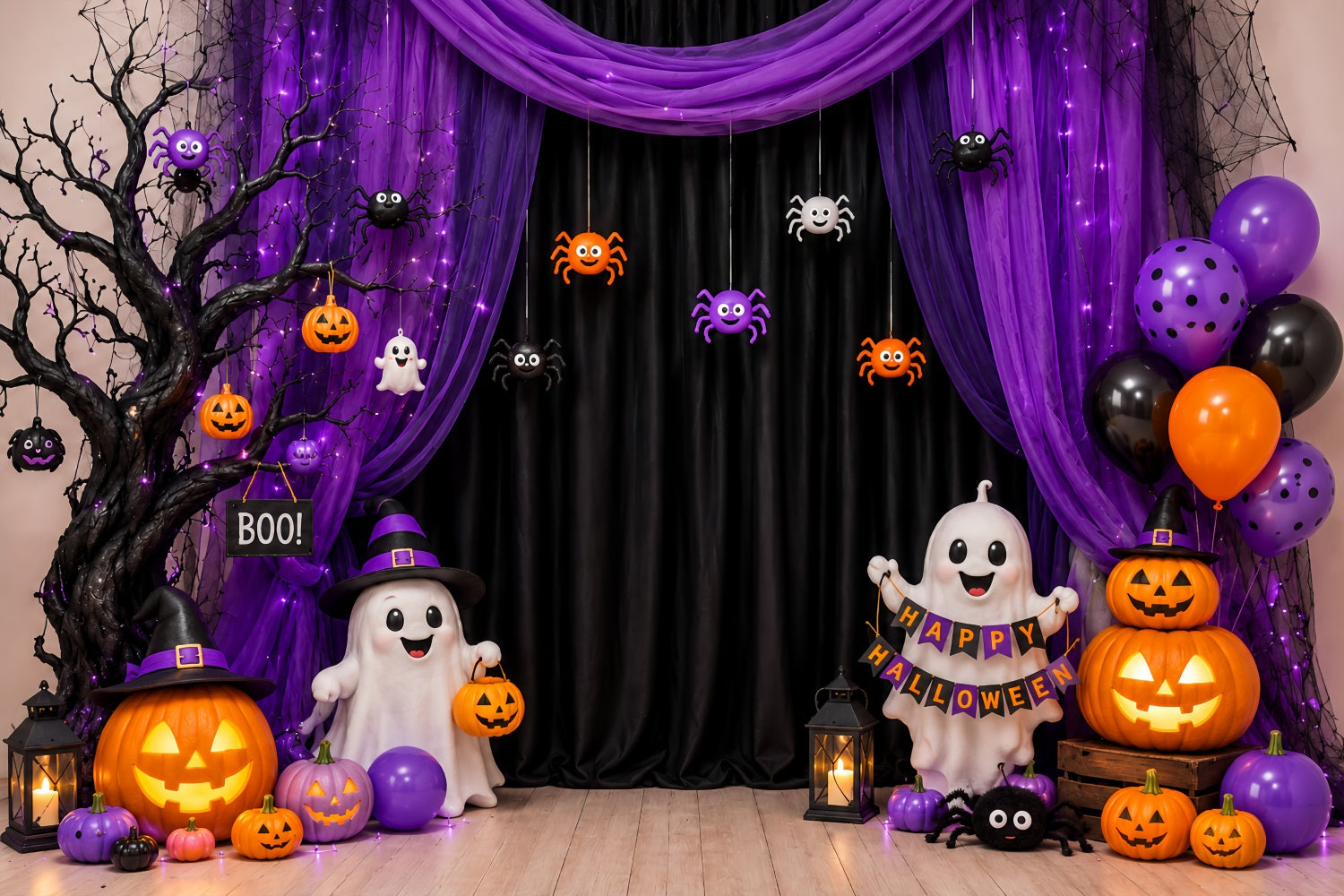 DIY Halloween Photo Booth Backdrop Purple Ghost Party Curtain 10x10 Halloween Backdrop LXX67-97