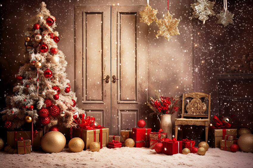 Santa Claus Christmas Backdrop With Glitter Snowflakes – Folding Photography Background