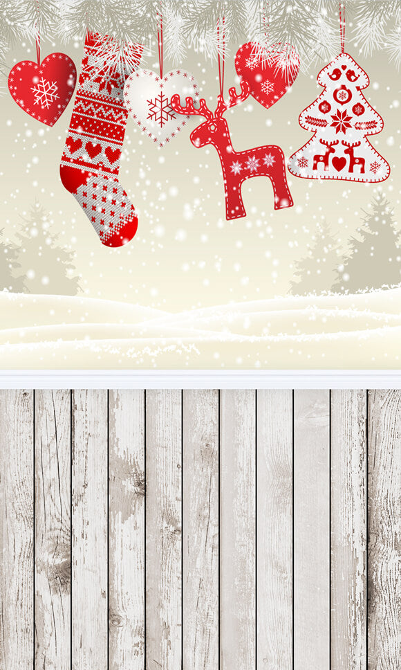 Christmas Stocking Decor Wooden Floor Backdrop