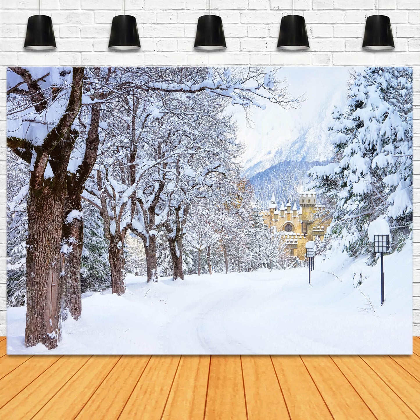 Winter Snowy Trees Road Castle Backdrop M11-12