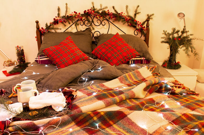 Christmas Decorated Interior Room Bed Backdrop