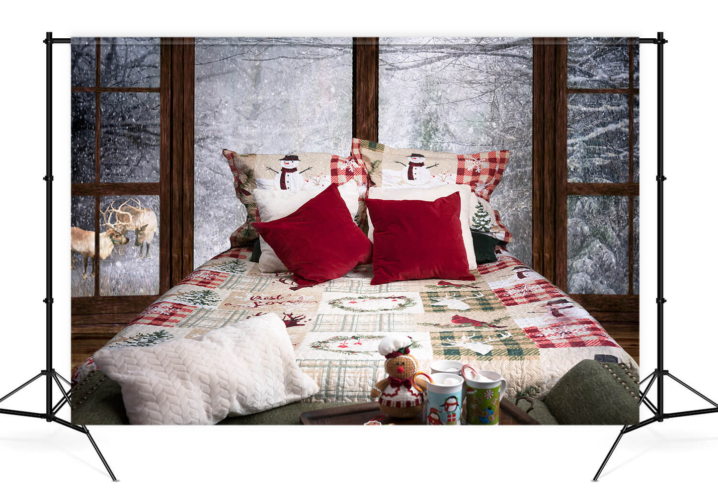 Winter Snowy Window Christmas Bed Backdrop M11-41
