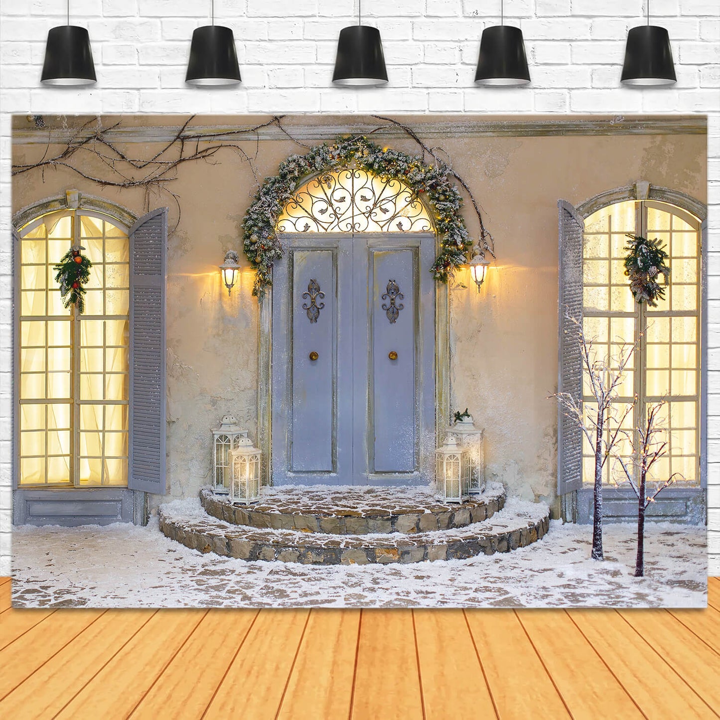Christmas Front Porch Door Window Backdrop M11-43