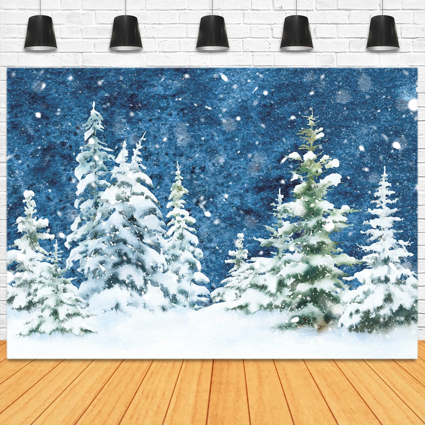Winter Spruce Forest Snow Watercolor Backdrop M11-46