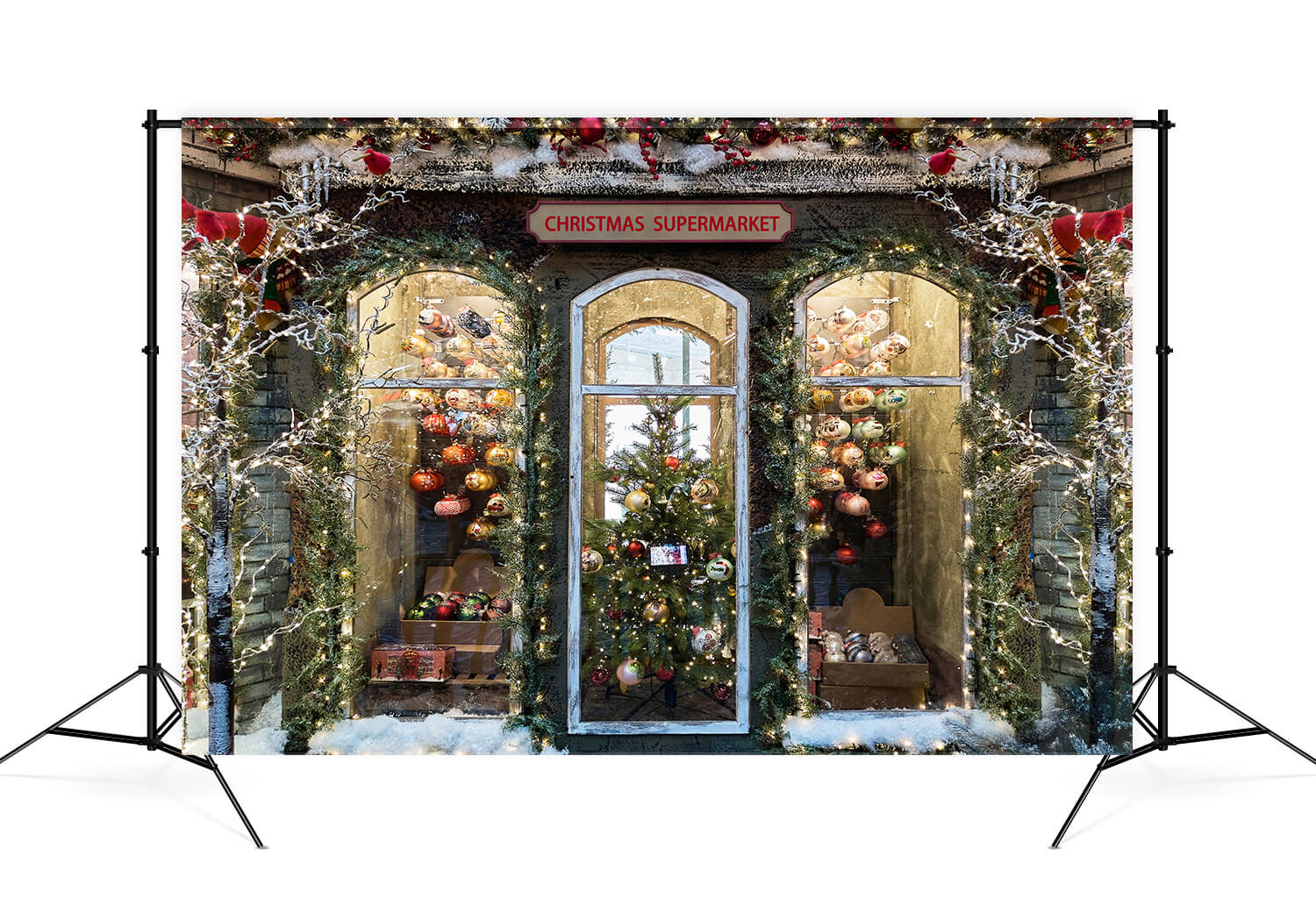 Christmas Supermarket Window Photography Backdrop M11-67