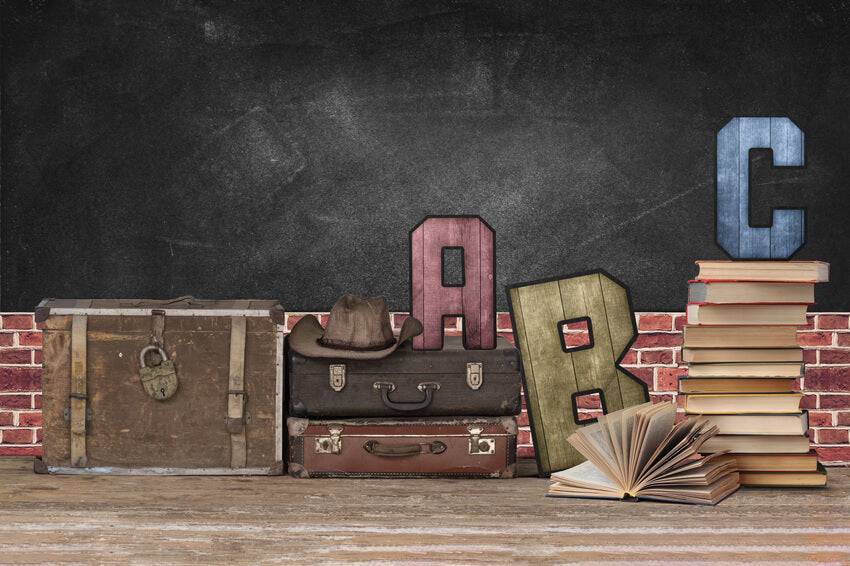 Alphabet Suitcase Blackboard School Backdrop