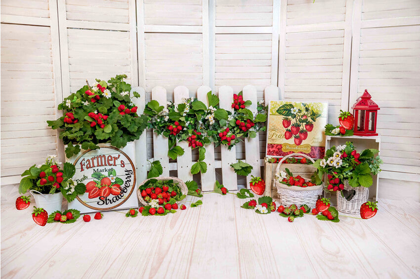 Summer Strawberry Cake Smash Wood Backdrop