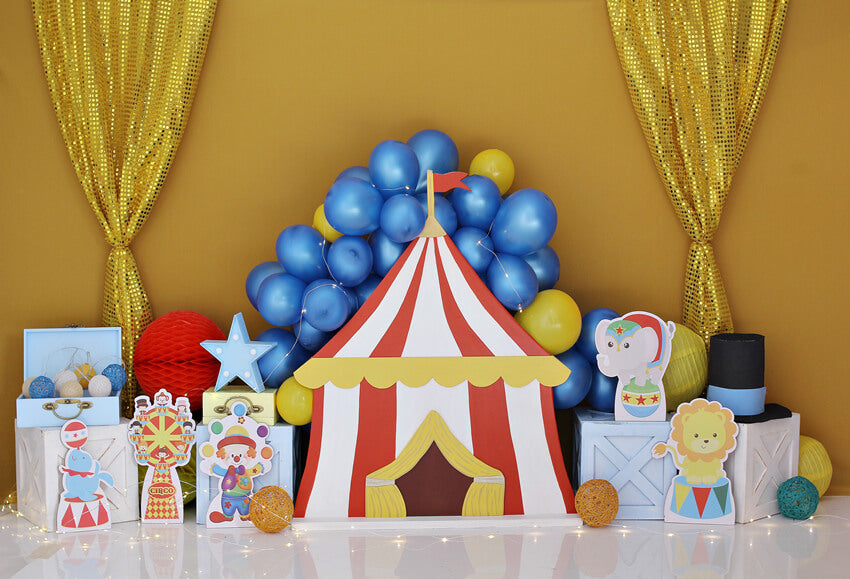 Red Circus Curtains Balloons Cake Smash Backdrop