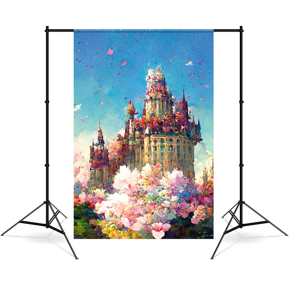 Oil Painting Flower Garden Castle Backdrop