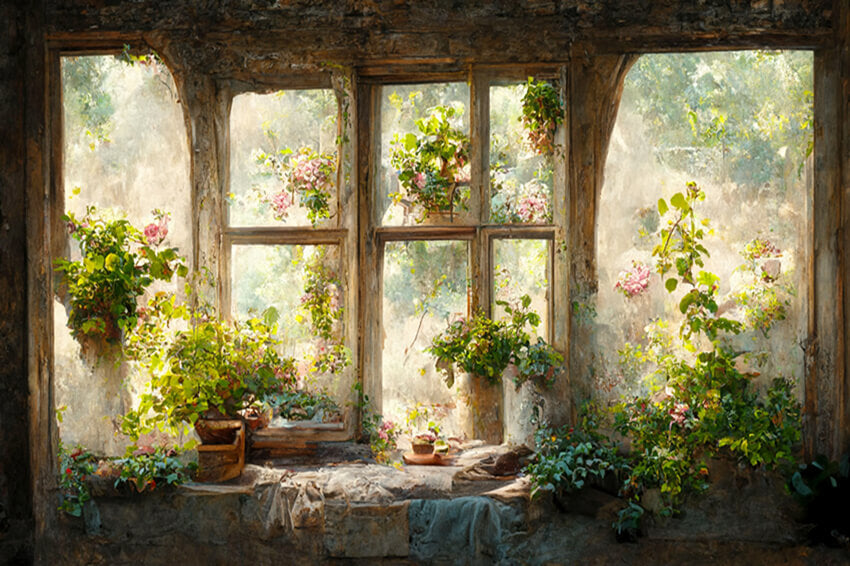 Flower Window Painting Garden Backdrop