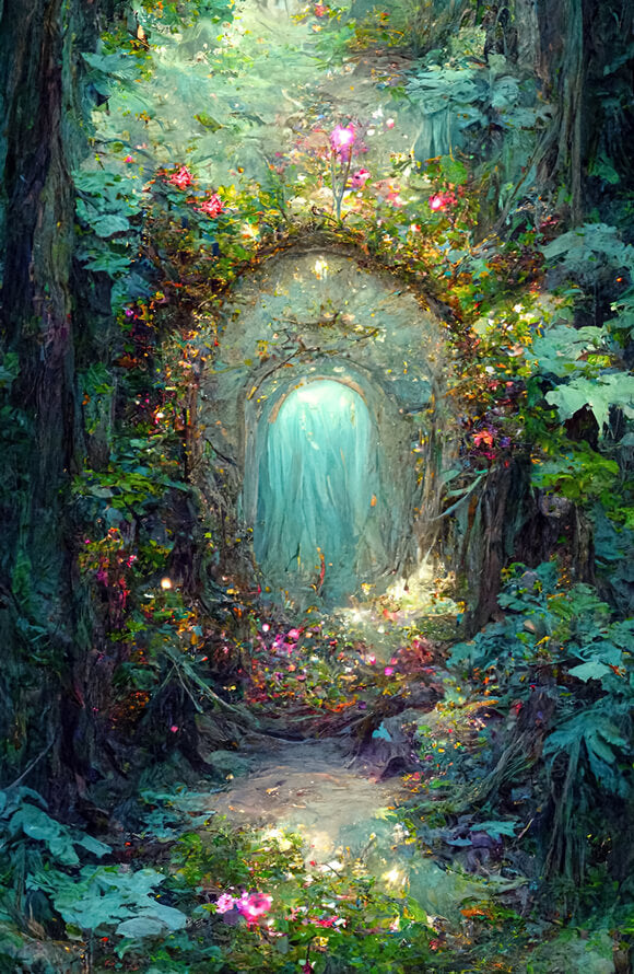 Mystic Jungle Forest Flowers Door Backdrop