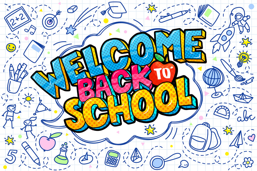 Colorful Drawing Welcome Back to School Backdrop