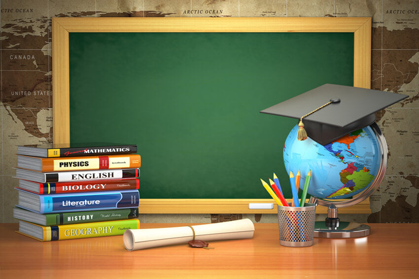Chalkboard Books Map Back to School Backdrop