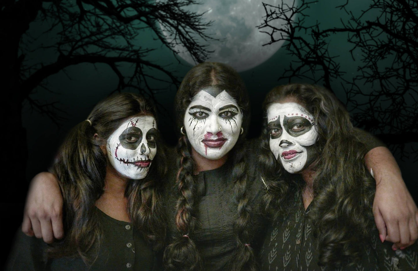 Glowing Full Moon Spooky Branches Halloween Backdrop M6-135