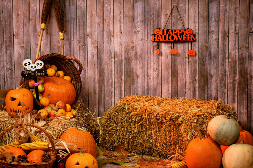 Pumpkin Haystack Autumn Halloween Backdrop