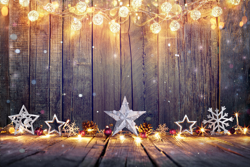 Christmas Backdrop Stars Lights Wood Background