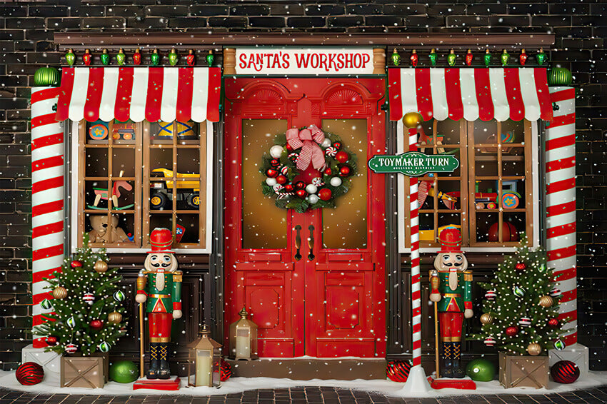 Santa's Workshop Nutcracker Christmas Backdrop
