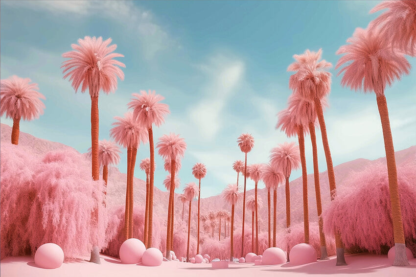 Fashion Doll Pink Beach Palm Tree Backdrop