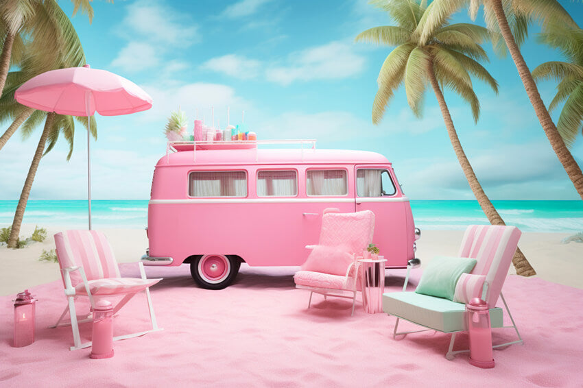 Fashion Doll Fantasy Pink Summer Beach Backdrop